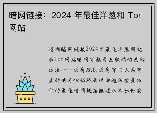 暗网链接：2024 年最佳洋葱和 Tor 网站